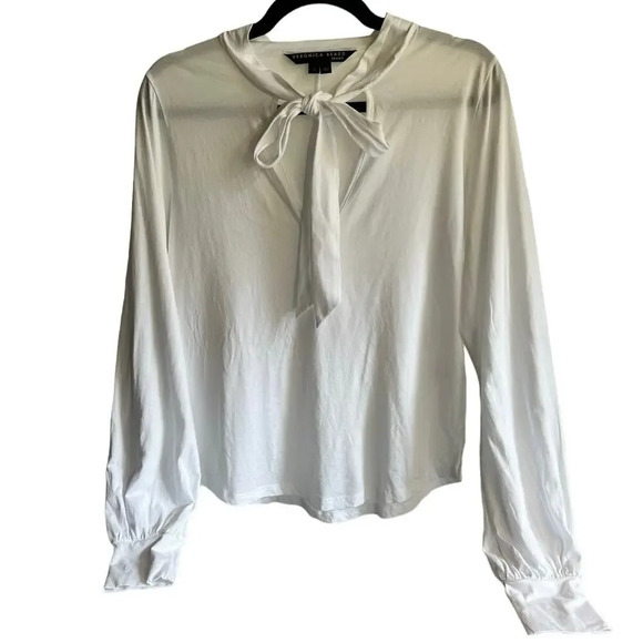 Veronica Beard White Long Sleeve Tie Neck Blouse Elegant Career - Picture 1 of 9